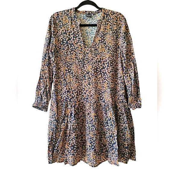 GAP Dresses & Skirts - Gap Tiered Flowy Fall Blue, Green & Yellow Floral Vneck Midi Longsleeve Dress